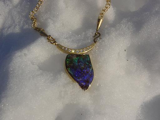 Opal necklace with hand-made chain
